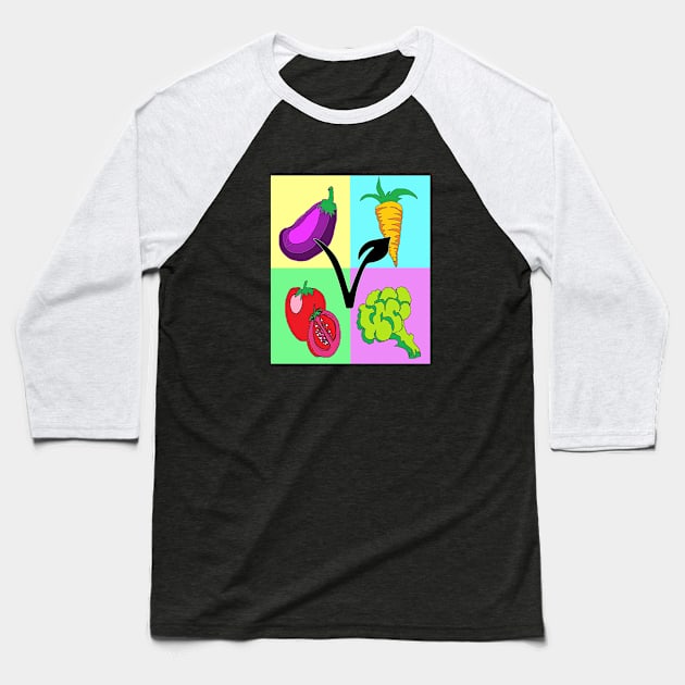 Vegan Pop Art veg Baseball T-Shirt by LowEndGraphics